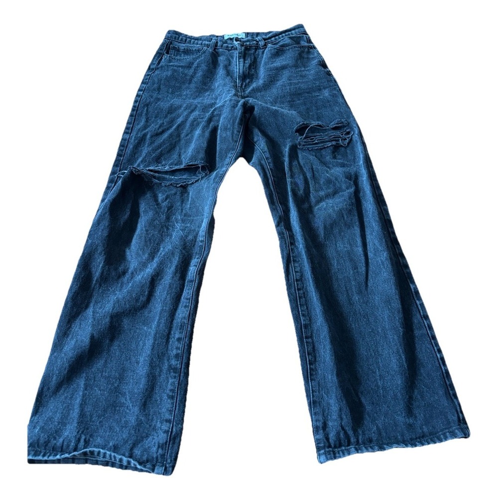 RSQ Women's Size 30 Baggy Distressed Faded Wash Black Wide Leg Jeans 100% Cotton